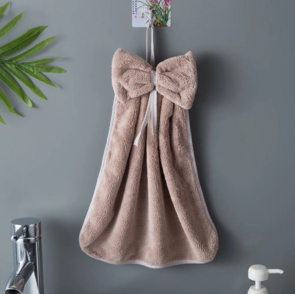 Bow Charm Coral Velvet Towels