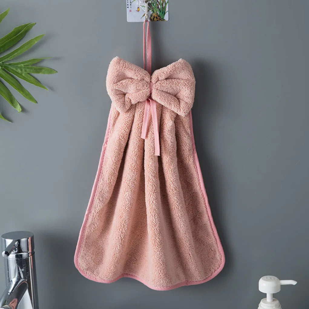 Bow Charm Coral Velvet Towels