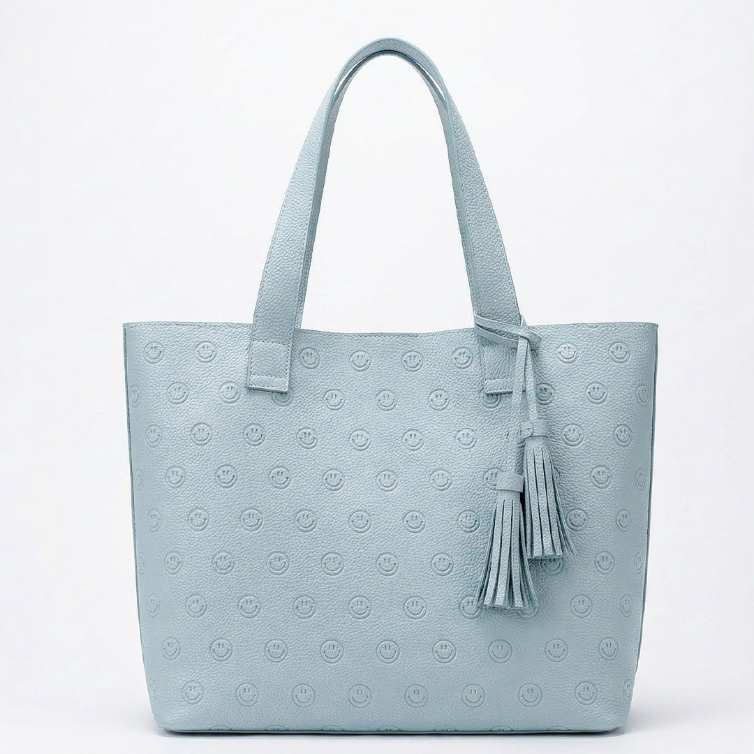Smile Embossed Leather Tote