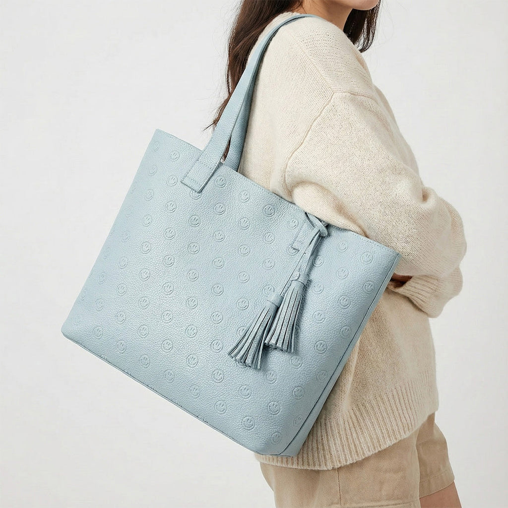 Smile Embossed Leather Tote
