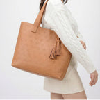 Smile Embossed Leather Tote