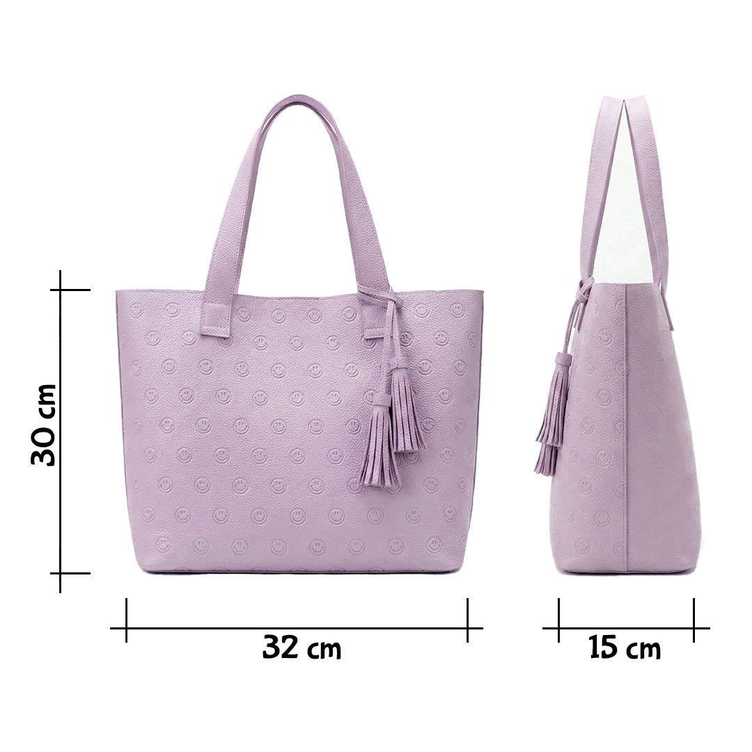 Smile Embossed Leather Tote